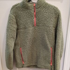 Green Sherpa Fleece Pullover with Pink Zippers